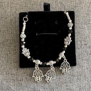 Hamsa Bracelet | Silver w/ Black |